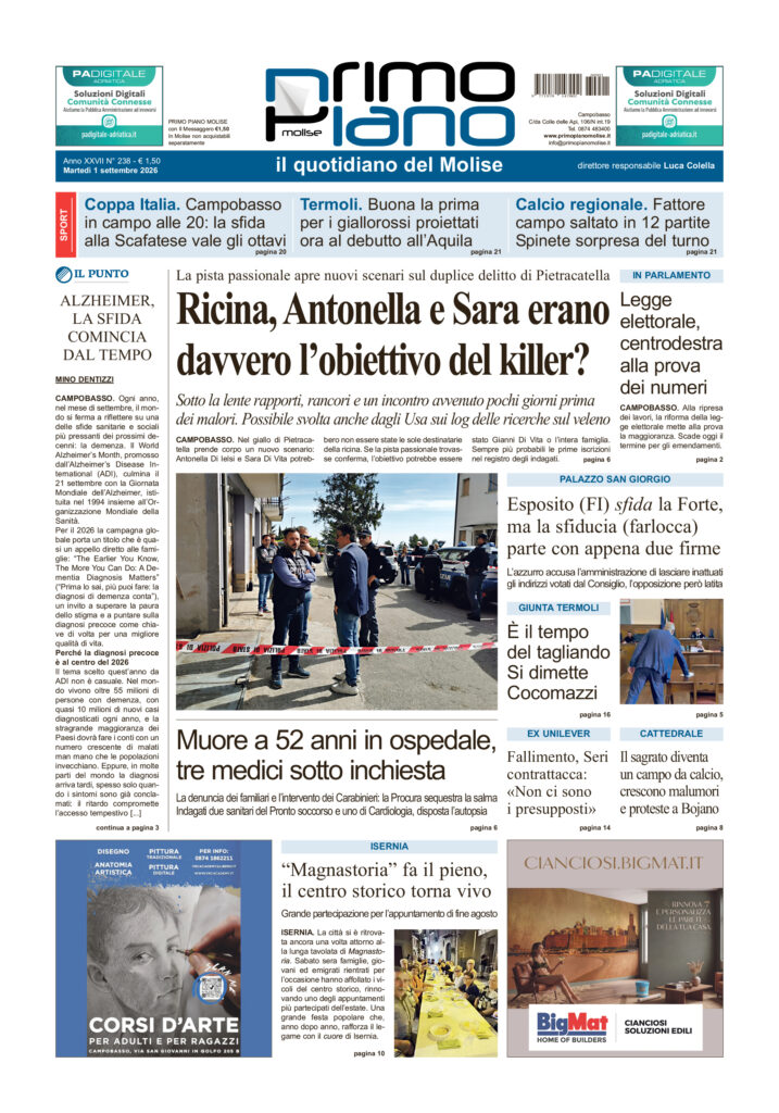 La prima pagina dell’edizione in edicola oggi