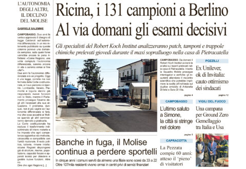 La prima pagina dell’edizione in edicola oggi