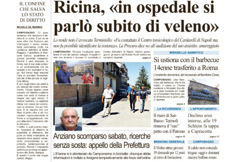 La prima pagina dell’edizione in edicola oggi