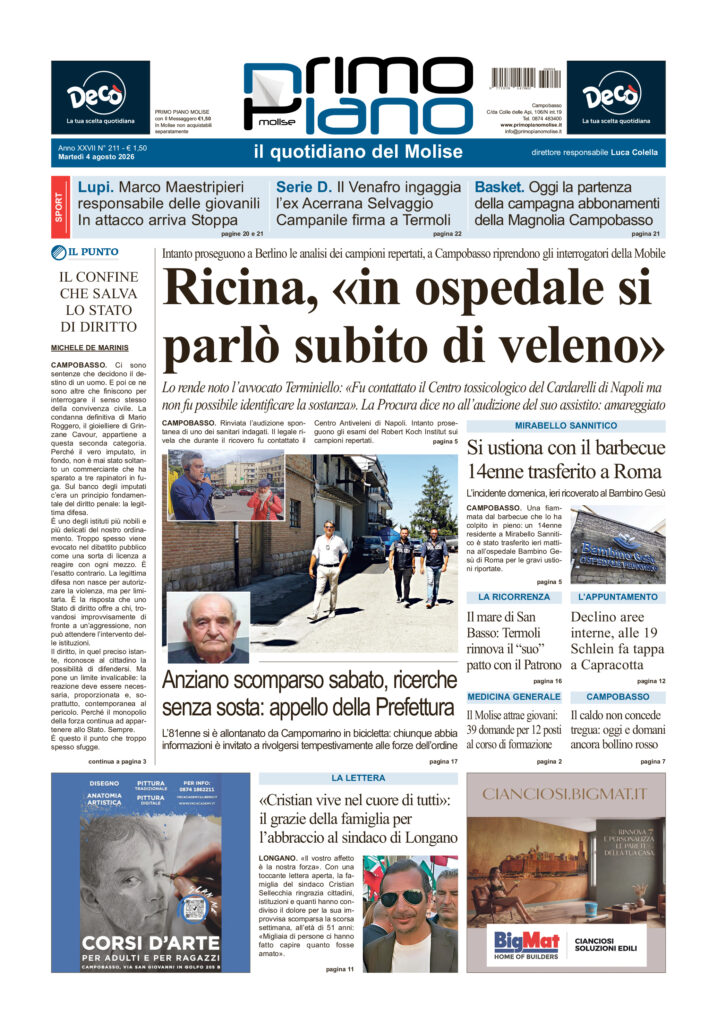 La prima pagina dell’edizione in edicola oggi