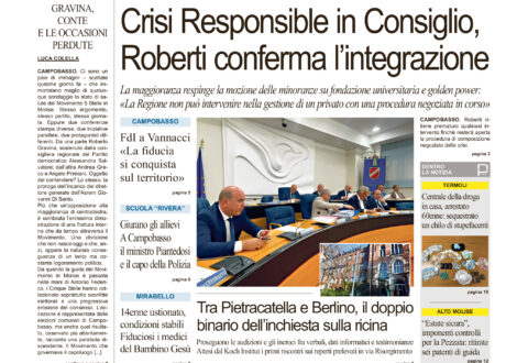 La prima pagina dell’edizione in edicola oggi
