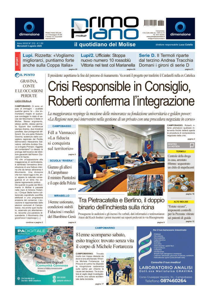 La prima pagina dell’edizione in edicola oggi
