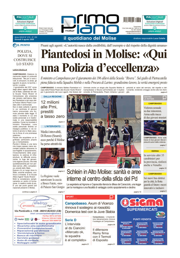 La prima pagina dell’edizione in edicola oggi