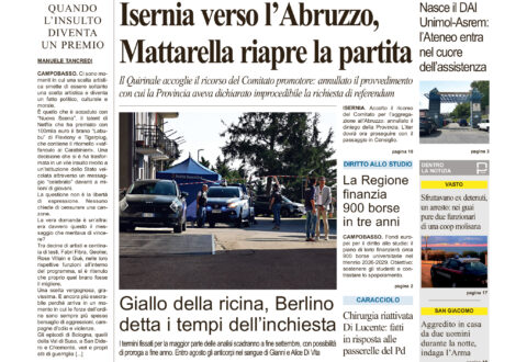 La prima pagina dell’edizione in edicola oggi