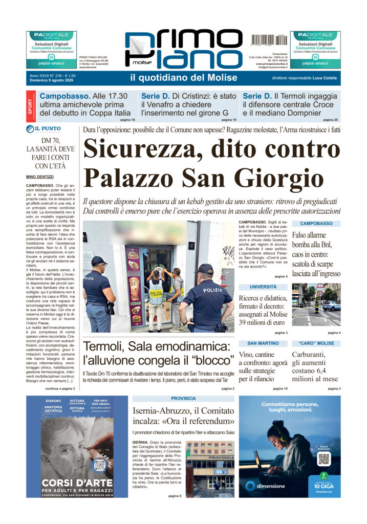 La prima pagina dell’edizione in edicola oggi