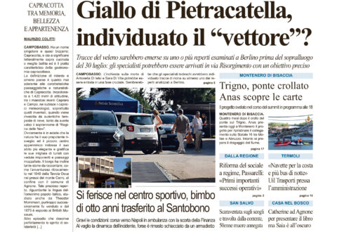 La prima pagina dell’edizione in edicola oggi