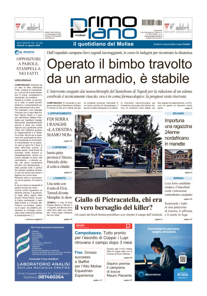 La prima pagina dell’edizione in edicola oggi