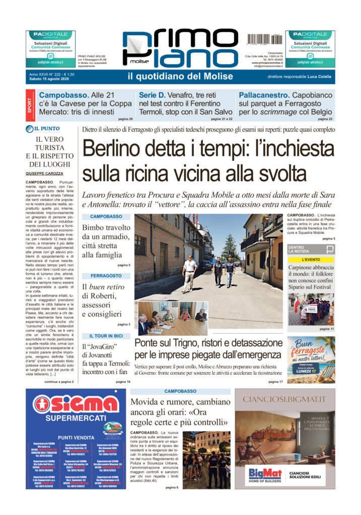 La prima pagina dell’edizione in edicola oggi