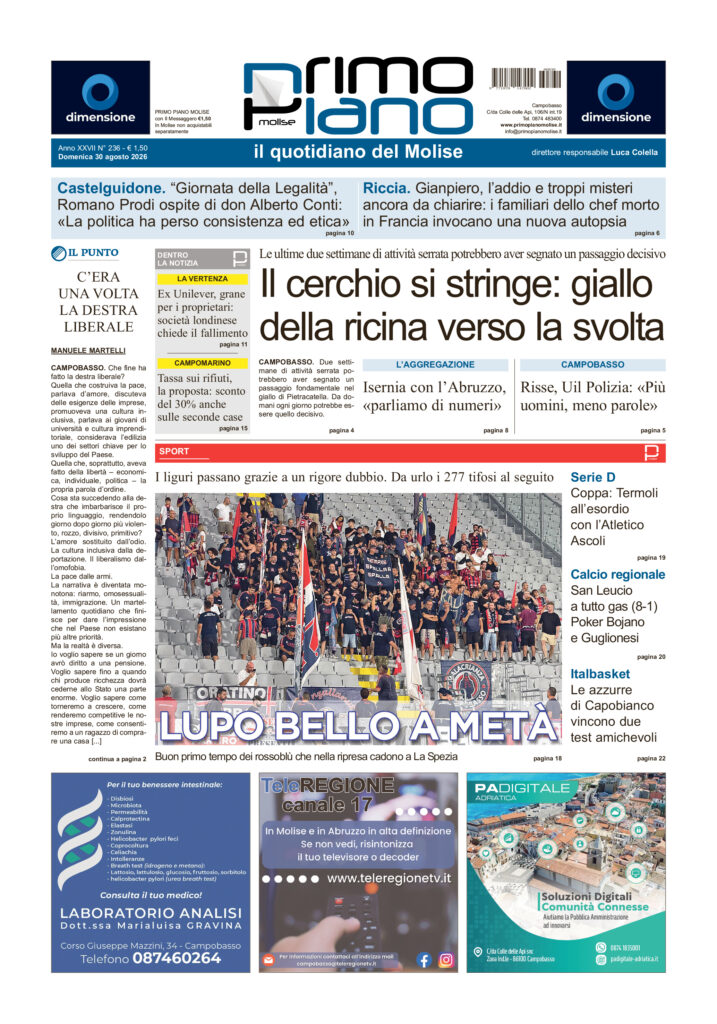 L’edizione completa di Primo Piano Molise del 30 agosto