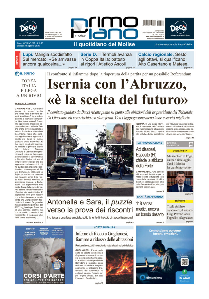 L’edizione completa di Primo Piano Molise del 31 agosto