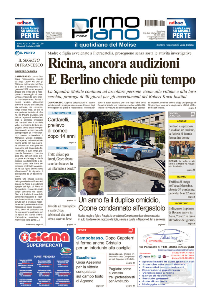 La prima pagina dell’edizione in edicola oggi