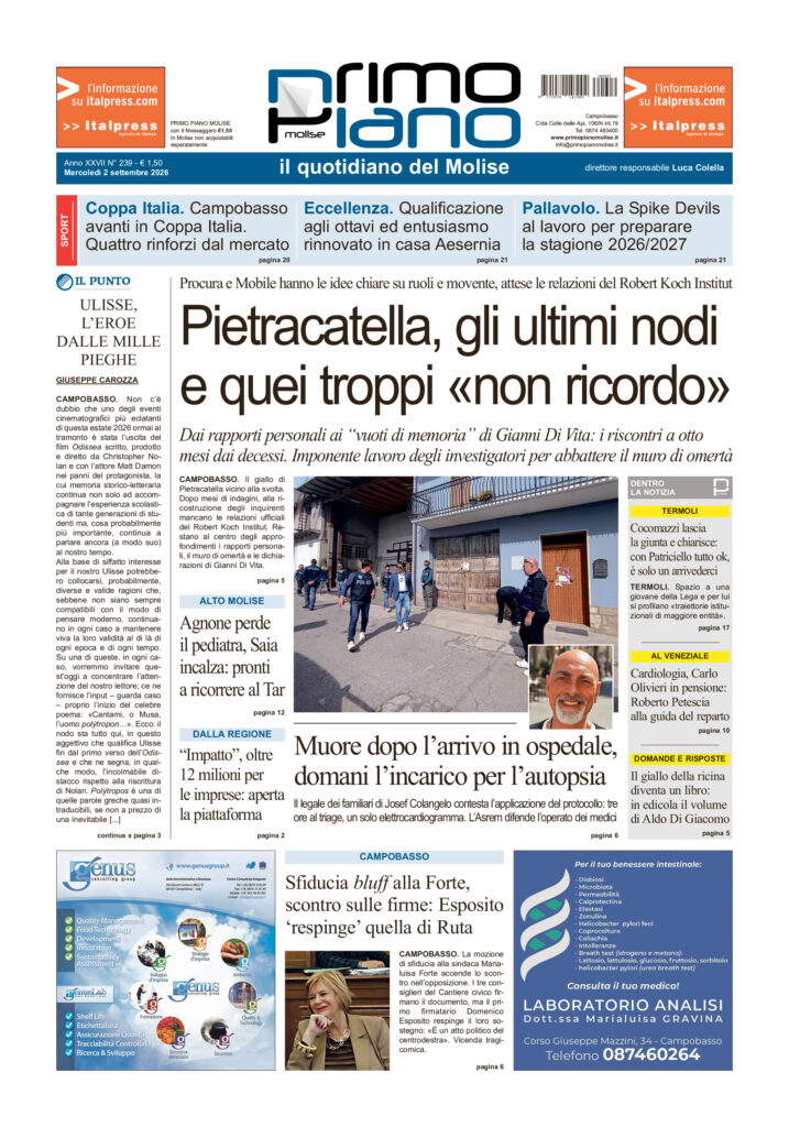 La prima pagina dell’edizione in edicola oggi