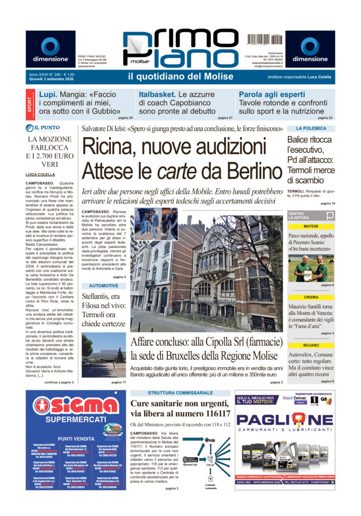La prima pagina dell’edizione in edicola oggi