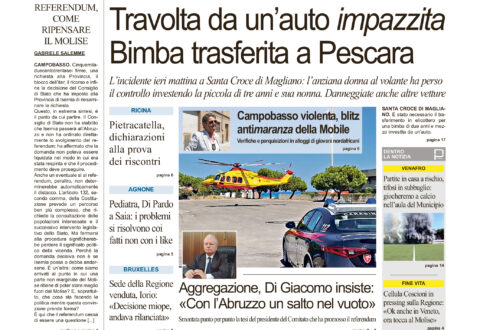 La prima pagina dell’edizione in edicola oggi