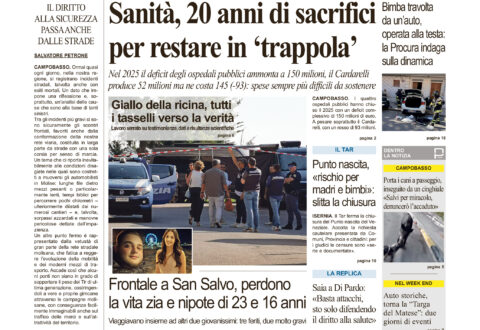 La prima pagina dell’edizione in edicola oggi