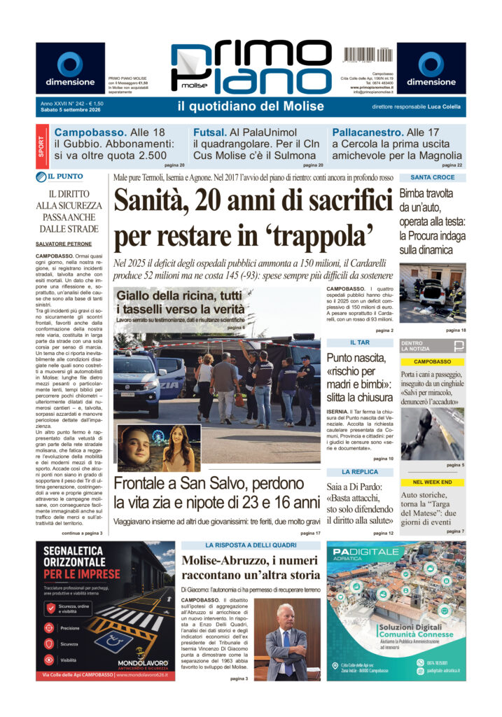L’edizione completa di Primo Piano Molise del 5 settembre