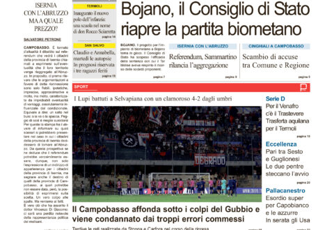 La prima pagina dell’edizione in edicola oggi
