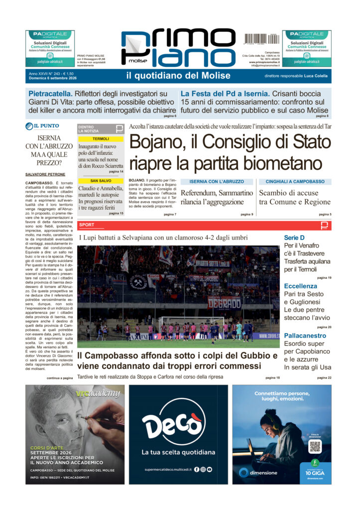 L’edizione completa di Primo Piano Molise del 6 settembre
