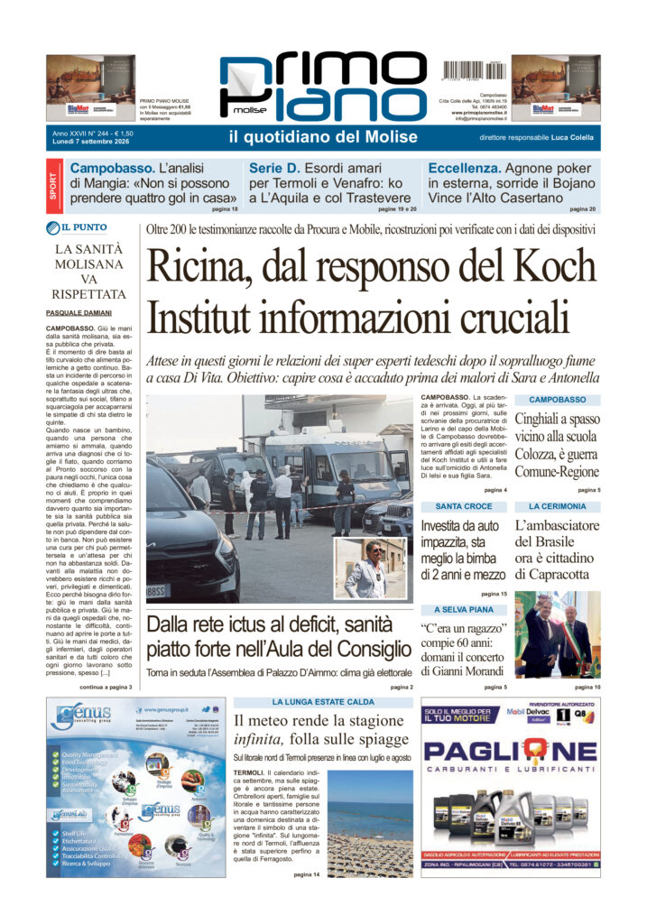 L’edizione completa di Primo Piano Molise del 7 settembre