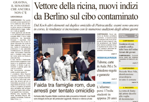 La prima pagina dell’edizione in edicola oggi