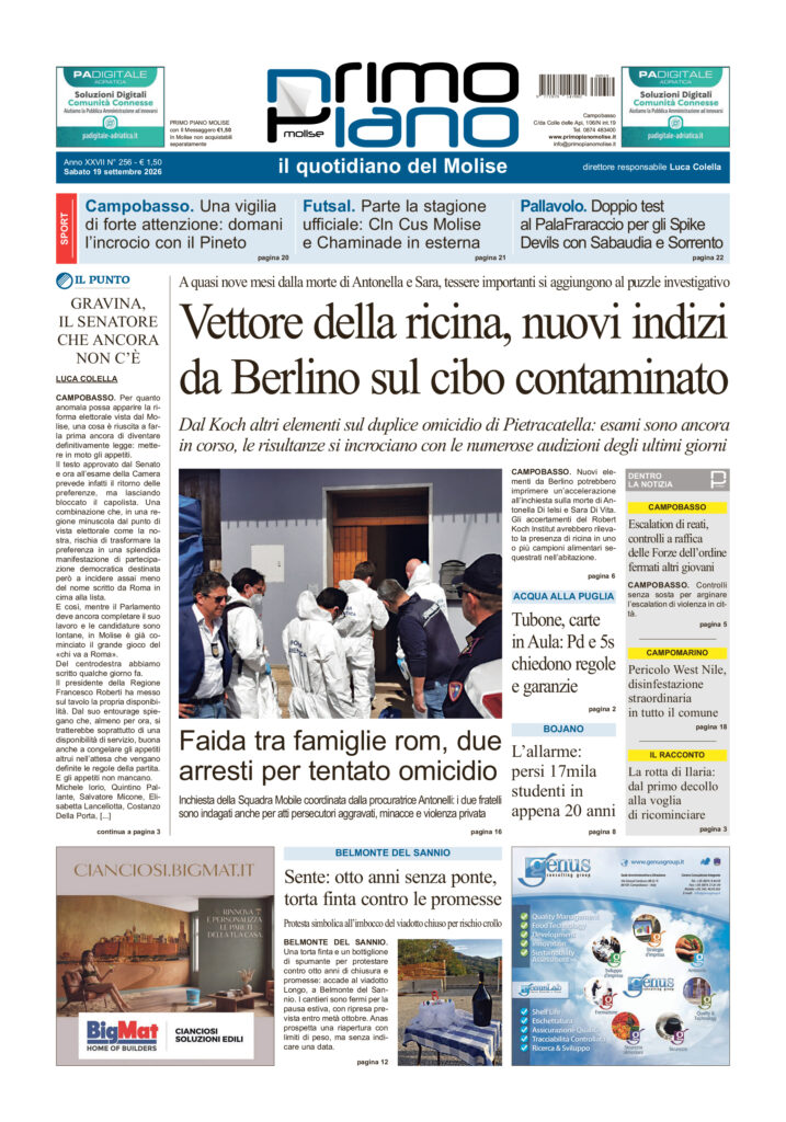 La prima pagina dell’edizione in edicola oggi