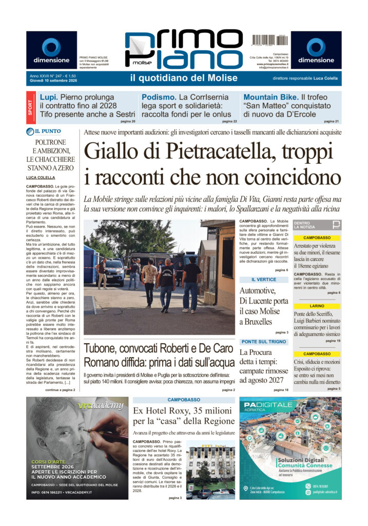 La prima pagina dell’edizione in edicola oggi