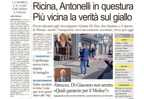 La prima pagina dell’edizione in edicola oggi