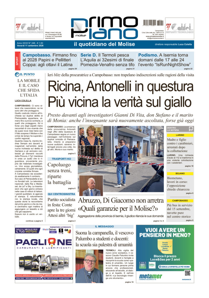 L’edizione completa di Primo Piano Molise dell’11 settembre
