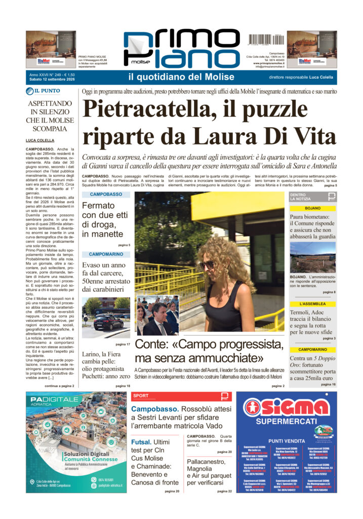 La prima pagina dell’edizione in edicola oggi