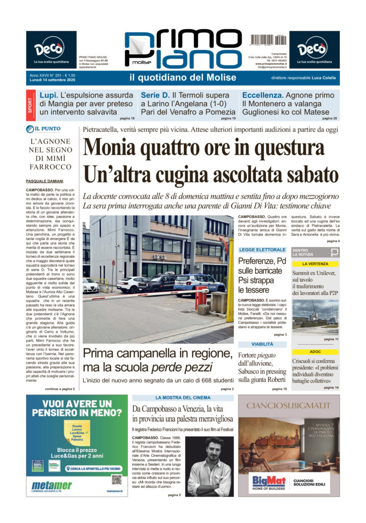 L’edizione completa di Primo Piano Molise del 14 settembre