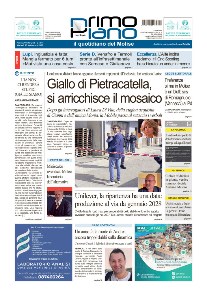 La prima pagina dell’edizione in edicola oggi