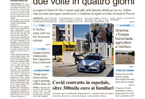 La prima pagina dell’edizione in edicola oggi
