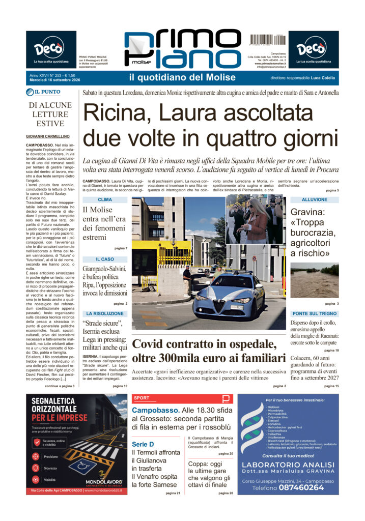L’edizione completa di Primo Piano Molise del 16 settembre
