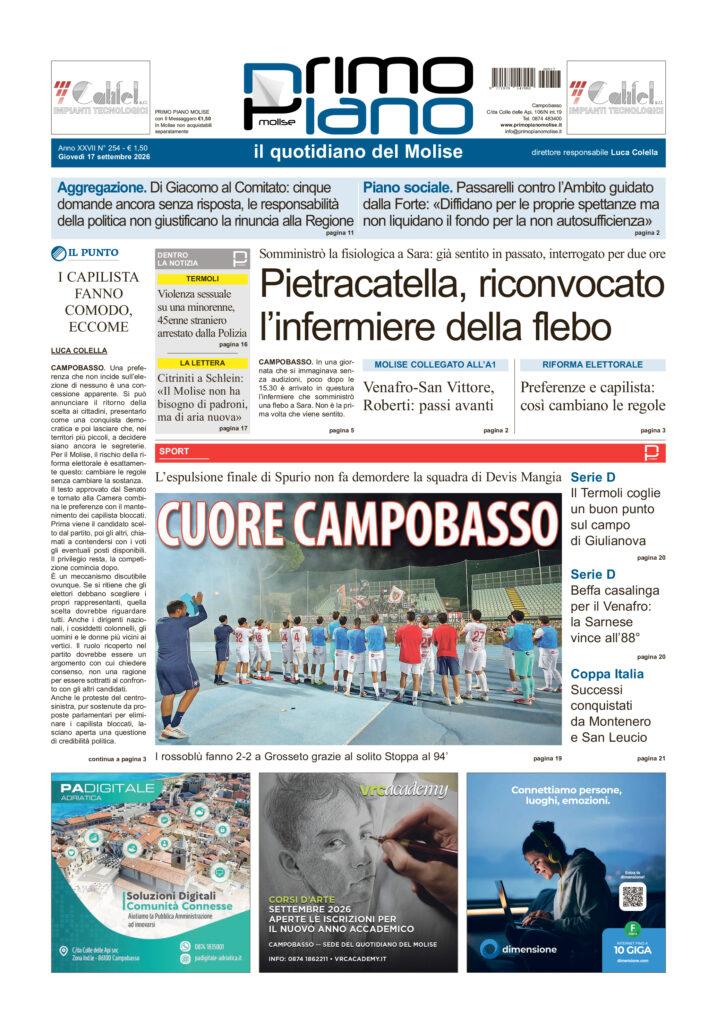 La prima pagina dell’edizione in edicola oggi