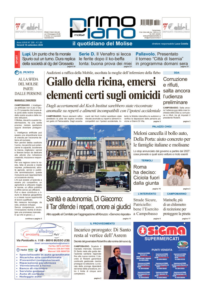 La prima pagina dell’edizione in edicola oggi