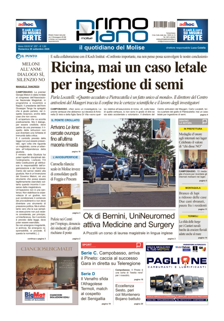 L’edizione completa di Primo Piano Molise del 20 settembre