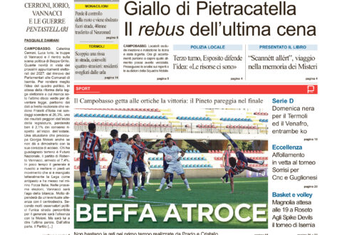 La prima pagina dell’edizione in edicola oggi