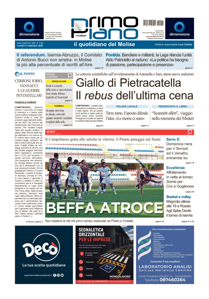 La prima pagina dell’edizione in edicola oggi