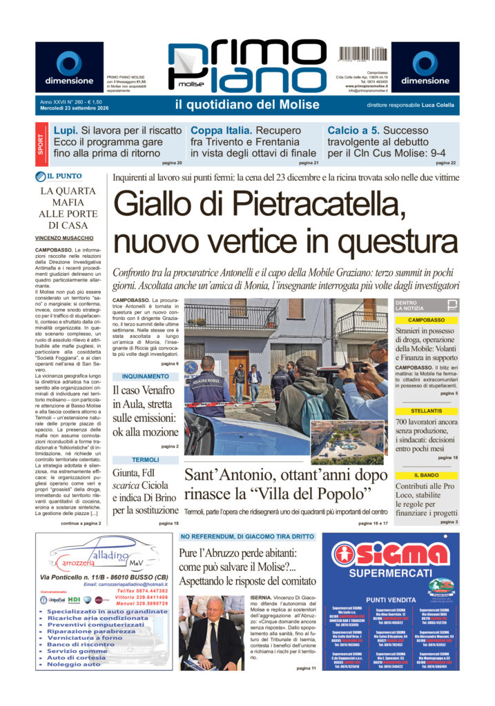 L’edizione completa di Primo Piano Molise del 23 settembre