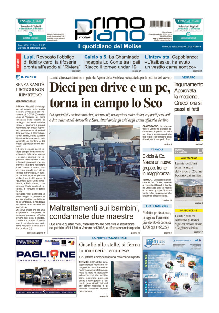 L’edizione completa di Primo Piano Molise del 24 settembre