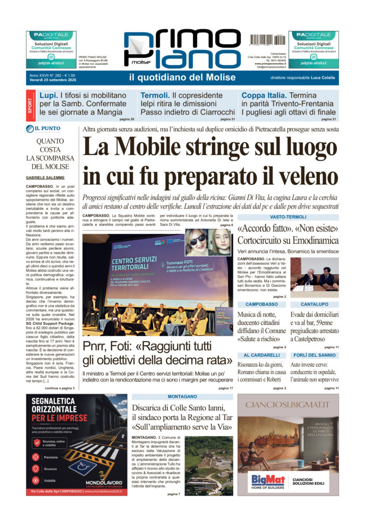 La prima pagina dell’edizione in edicola oggi