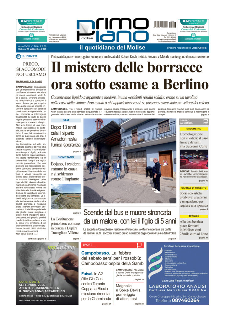 La prima pagina dell’edizione in edicola oggi