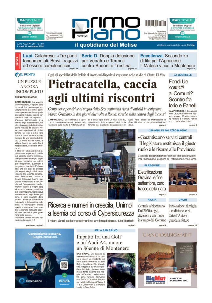 La prima pagina dell’edizione in edicola oggi