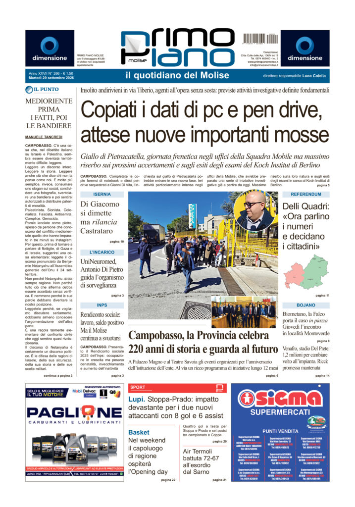 L’edizione completa di Primo Piano Molise del 29 settembre