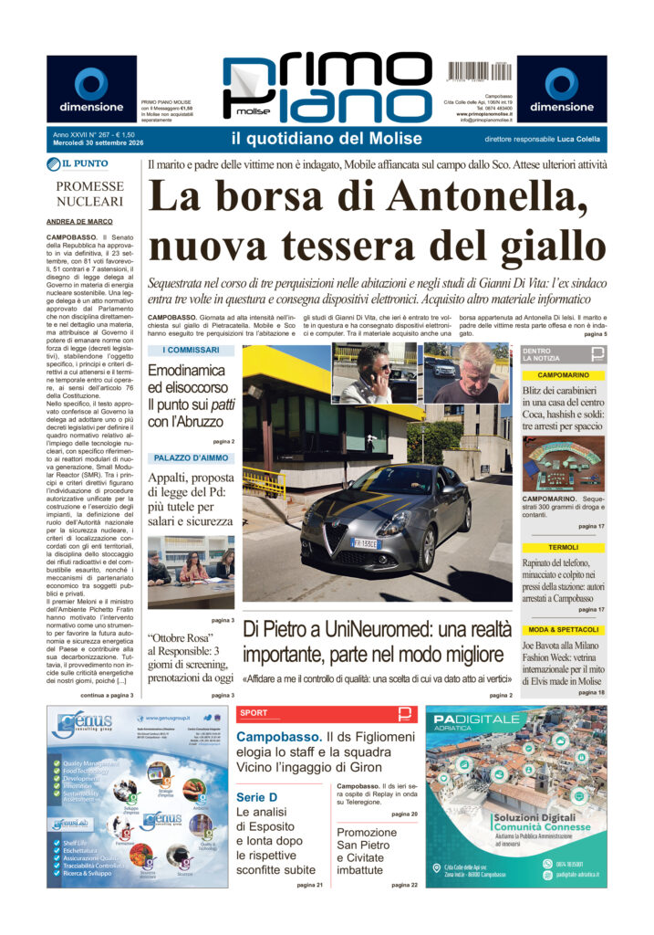 La prima pagina dell’edizione in edicola oggi
