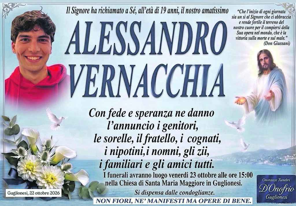 Guglionesi si ferma per Alessandro: oggi l’ultimo saluto al ragazzo di 19 anni