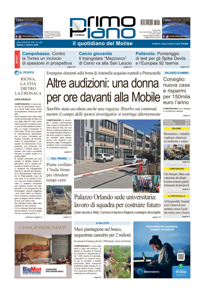 La prima pagina dell’edizione in edicola oggi