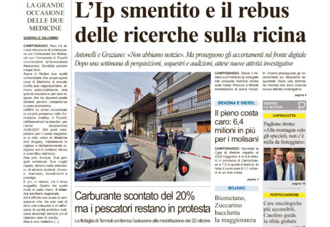 La prima pagina dell’edizione in edicola oggi