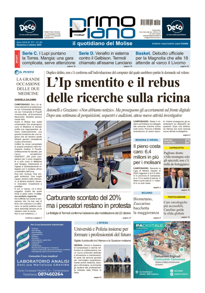 La prima pagina dell’edizione in edicola oggi