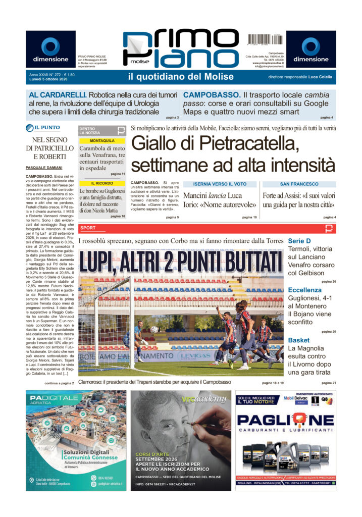 La prima pagina dell’edizione in edicola oggi